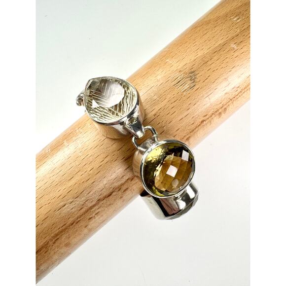 Carved Quartz Chunky Bracelet  Faceted Lemon Citrine Sterling Silver Bracelet - Picture 3 of 7